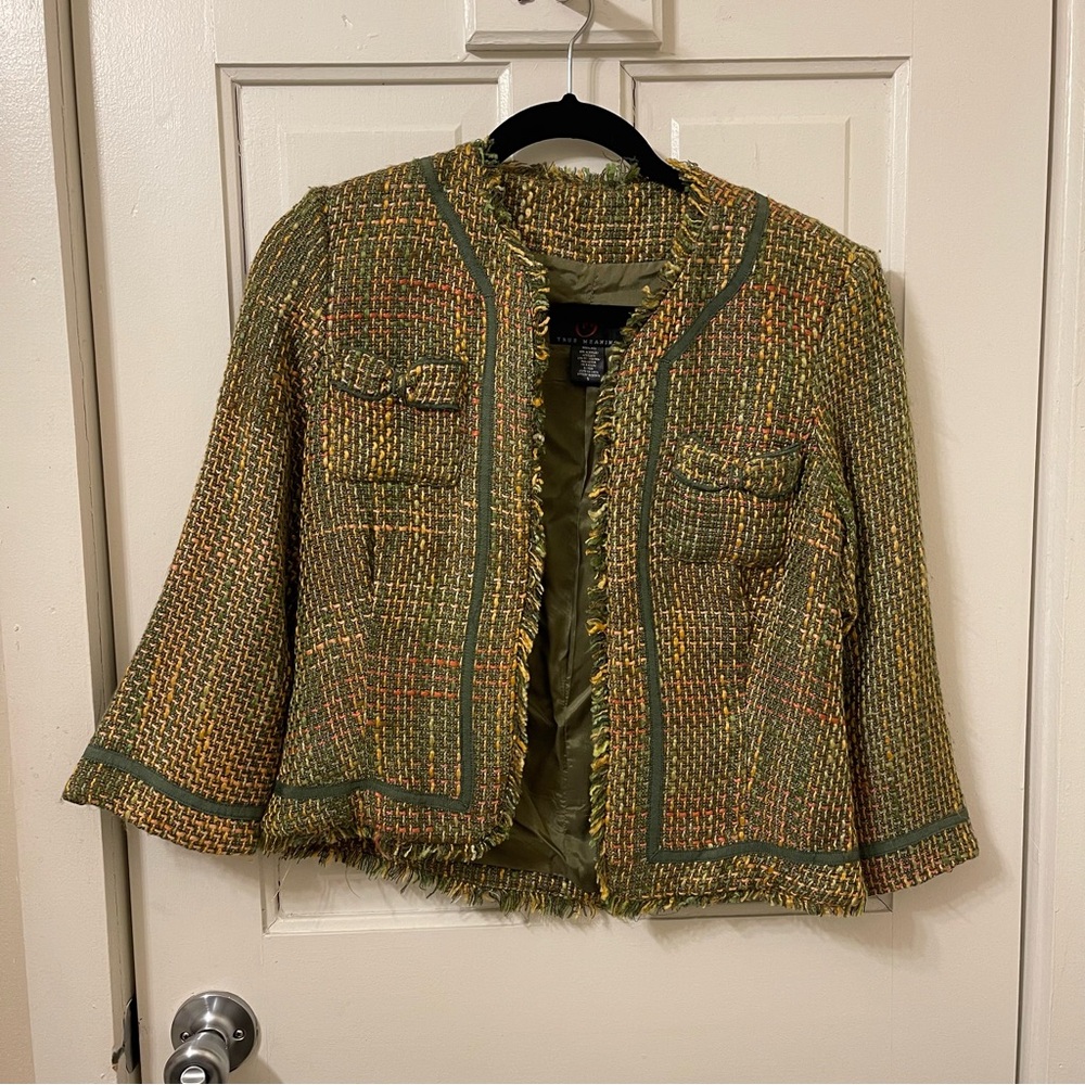 True Meaning Tweed Blazer in Green / Yellow